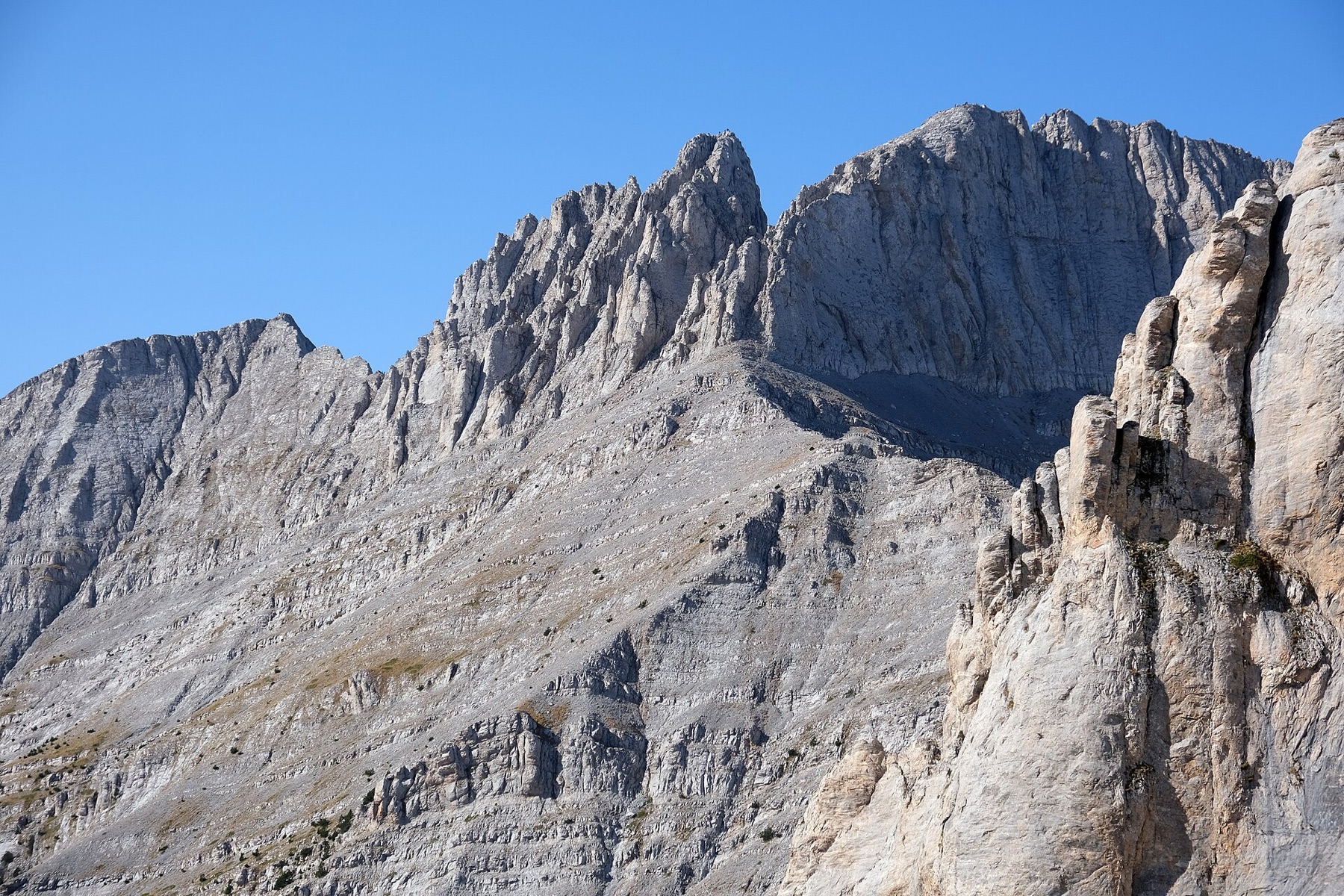 Peaks of Mount Olympus seen from the blue route, Olympus National Park, Greece.