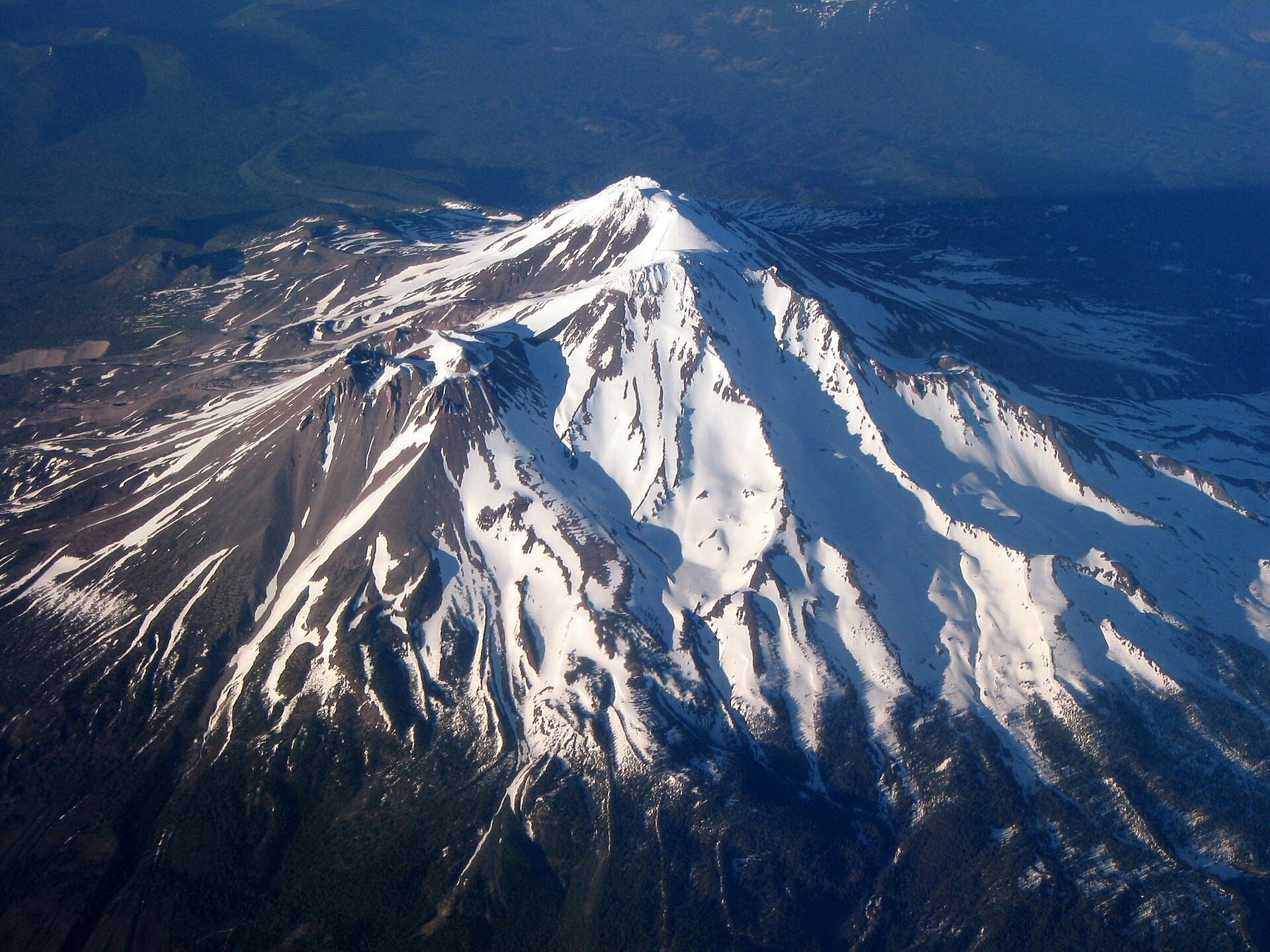 Aerial photo of Mount Shasta taken while flying from San Jose, California to Portland, Oregon