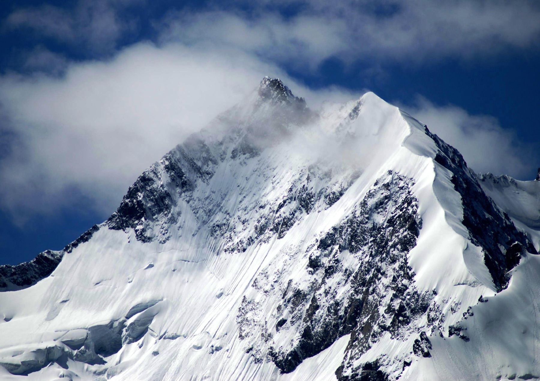 Piz Bernina and the Biancograt ridge above the glacier
