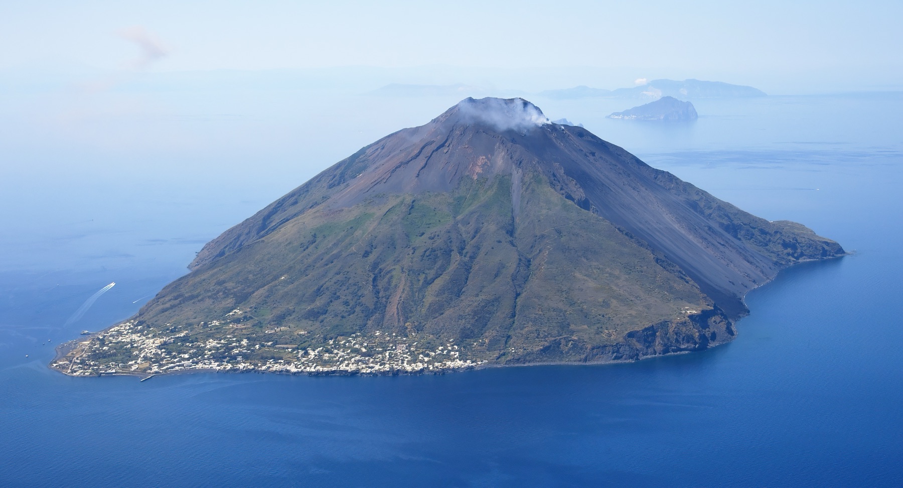 Aerial view of Stromboli rising from the Tyrrhenian Sea